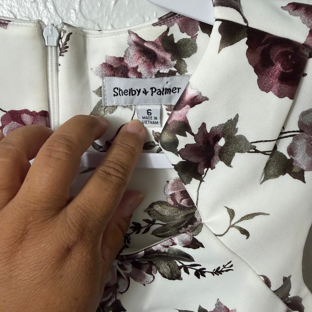 Shelby & Palmer Womens Floral Sheath Dress Ivory Burgundy Metallic Size 6 - Picture 5 of 14